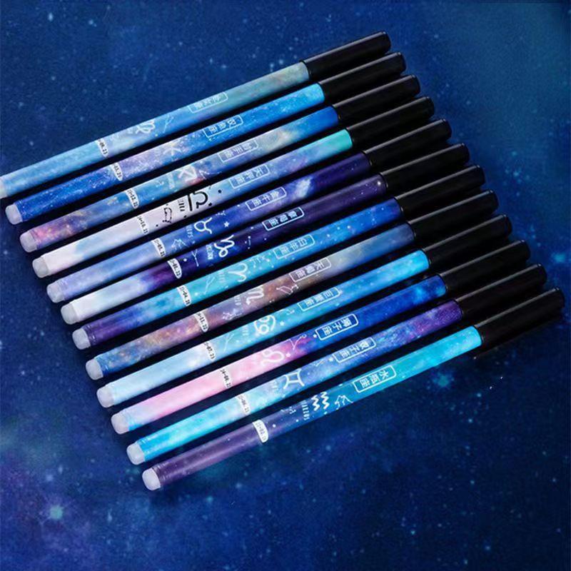12pcs Erasable Pen Twelve Zodiac Signs Easy to Wipe Elementary School Student Pen Hot Erasable Neutral Pen 0.5mm Office Stationery Supplies