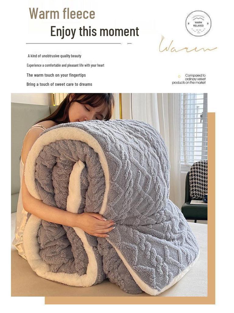 Double-Sided Quick-Heating Lambswool Fleece Winter Quilt for Single/Double Beds