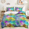 Ombre Gradient Colorful Fish Scales Mermaid Kids Duvet Doona Quilt Cover Bed Set