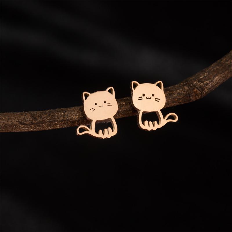 Boucles d'oreilles Puces Mignonnes Chaton Dessin Animé en Acier Inoxydable Coréen pour Filles