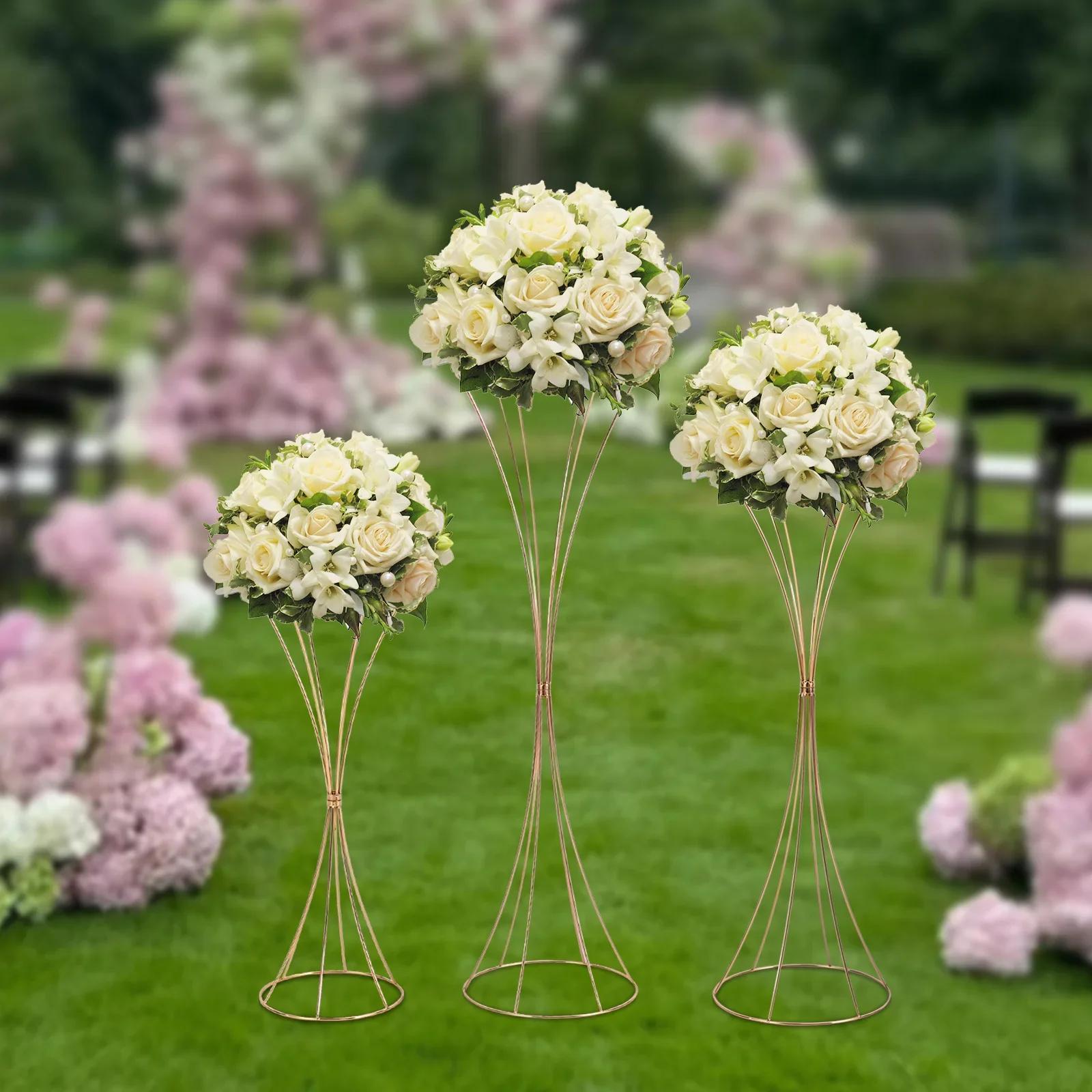 

3-Piece Gold Metal Flower Stand Set, 19.7 to 31.1 Inches Tall,Artificial Flower Display Racks for Home,Wedding, Party Decoration золотий