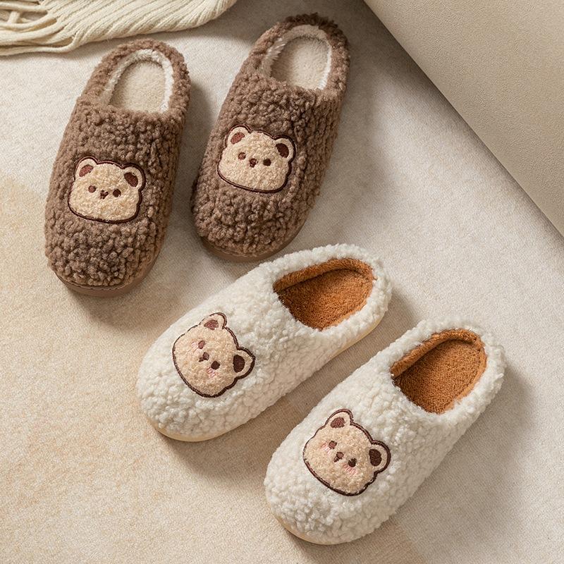 New Winter Cartoon Cotton Slippers Women's Couple Home Indoor Thick-soled Cute Cotton Shoes Non-slip Warm Fluff Mop
