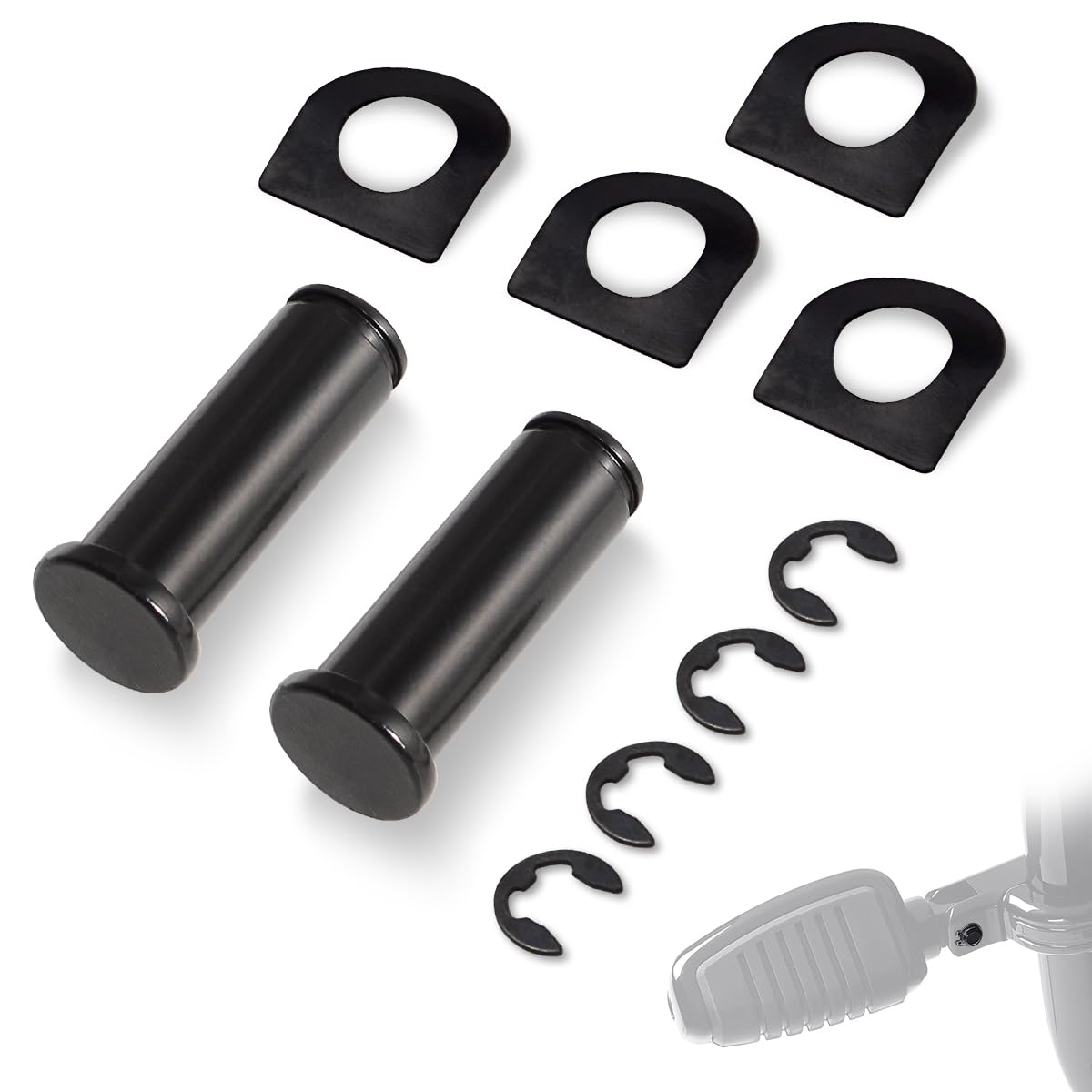 

FOVPLUE Foot Peg Mounting Pin Kit with Clevis Pin + Spring Washer + Retaining M8 Pins Measure 1-1/20 чорний