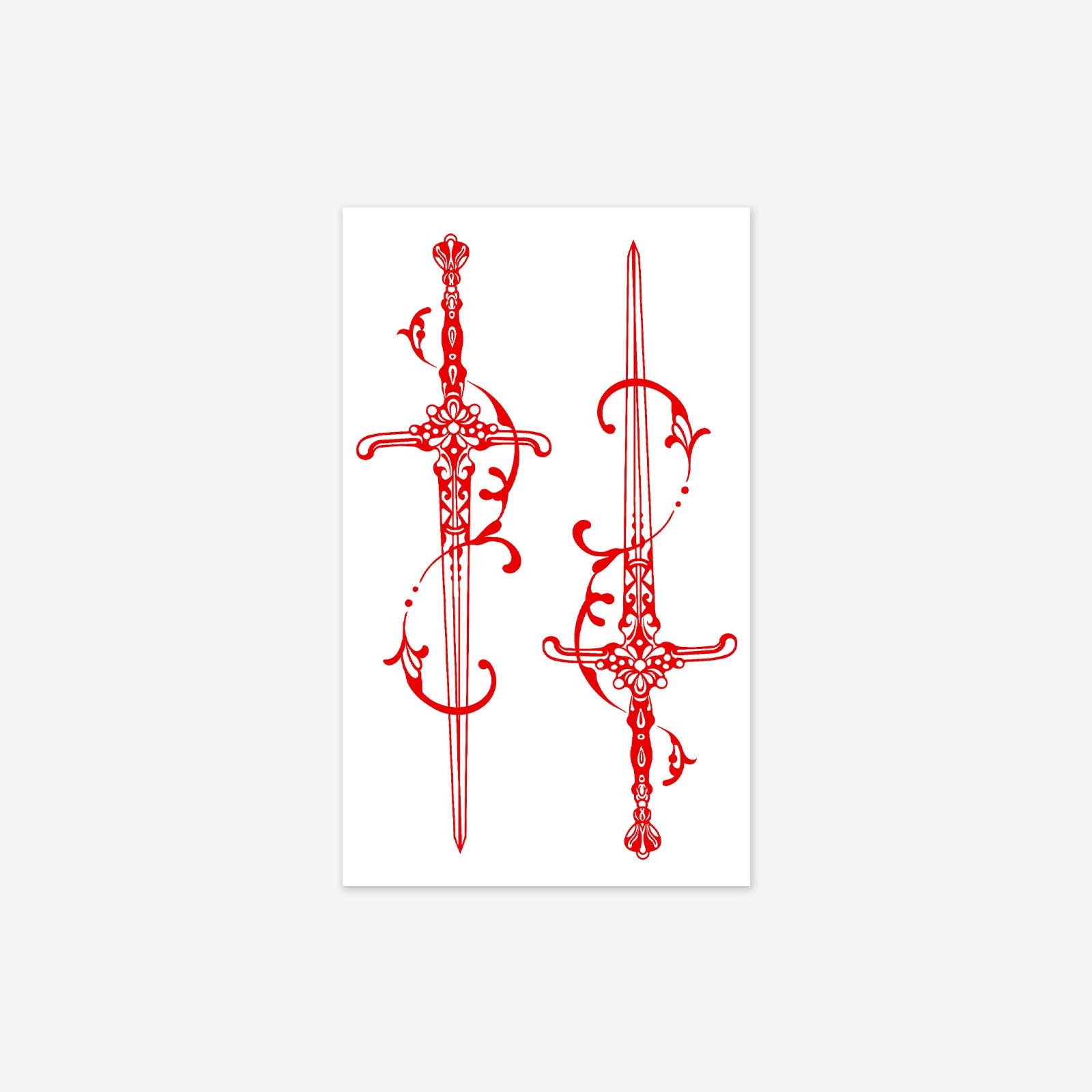 

Retro European Red Sword Tattoo Sticker Classical Holy Sword Pattern Waterproof And Long-Lasting Upper Arm Exquisite Pattern Sticker 11*18CM