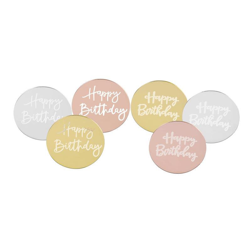 10 Stück Happy Birthday Cupcake Topper Gold Acryl Kreis Dessert Kuchen DIY Dekorationen Einsteckkarte Kinder Partyzubehör
