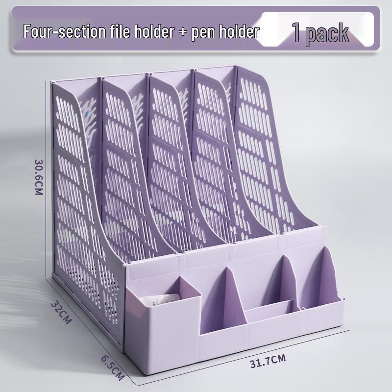 Desktop Four-Compartment File Organizer & Pen Holder with A4 Storage Box