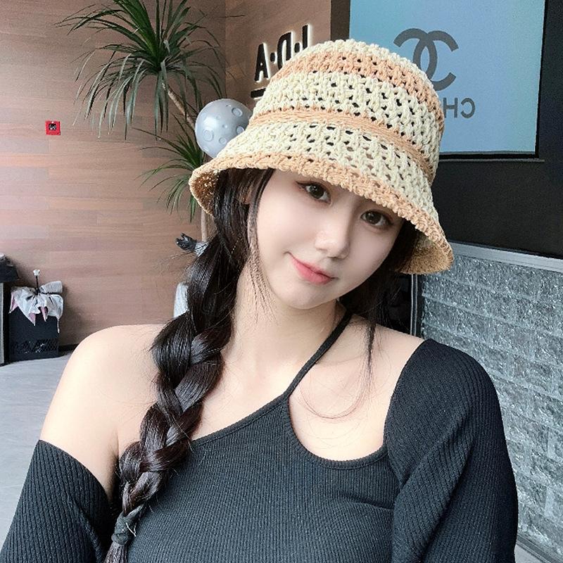 Sun Hat Children Summer Straw Milk Silk Hollow Breathable Basin Hat Plain Makeup Versatile Full Face Bucket Hat