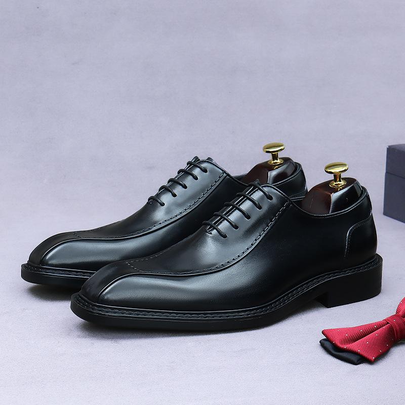 Groom's Wedding Leather Shoes Men's Genuine Leather Business Formal Shoes British New Fashion Cowhide Men's Shallow Oxford Shoes