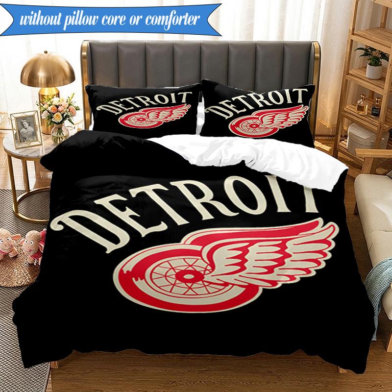 3PCS Vintage Detroit Wings Logo Bedding Set,Including 1pc Duvet Cover And 2pcs Pillowcases Perfect for Bedroom, Dormitory, Fan Christmas Gift