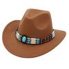 Ethnic Style Western Cowboy Top Hat Turquoise Horseback Riding Jazz Hat Crimped Felt Hat Literary And Retro Sun Hat
