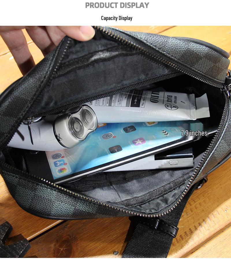 Plaid Men's Crossbody Shoulder Bag - Trendy Casual Korean Style Leather Sports Bag