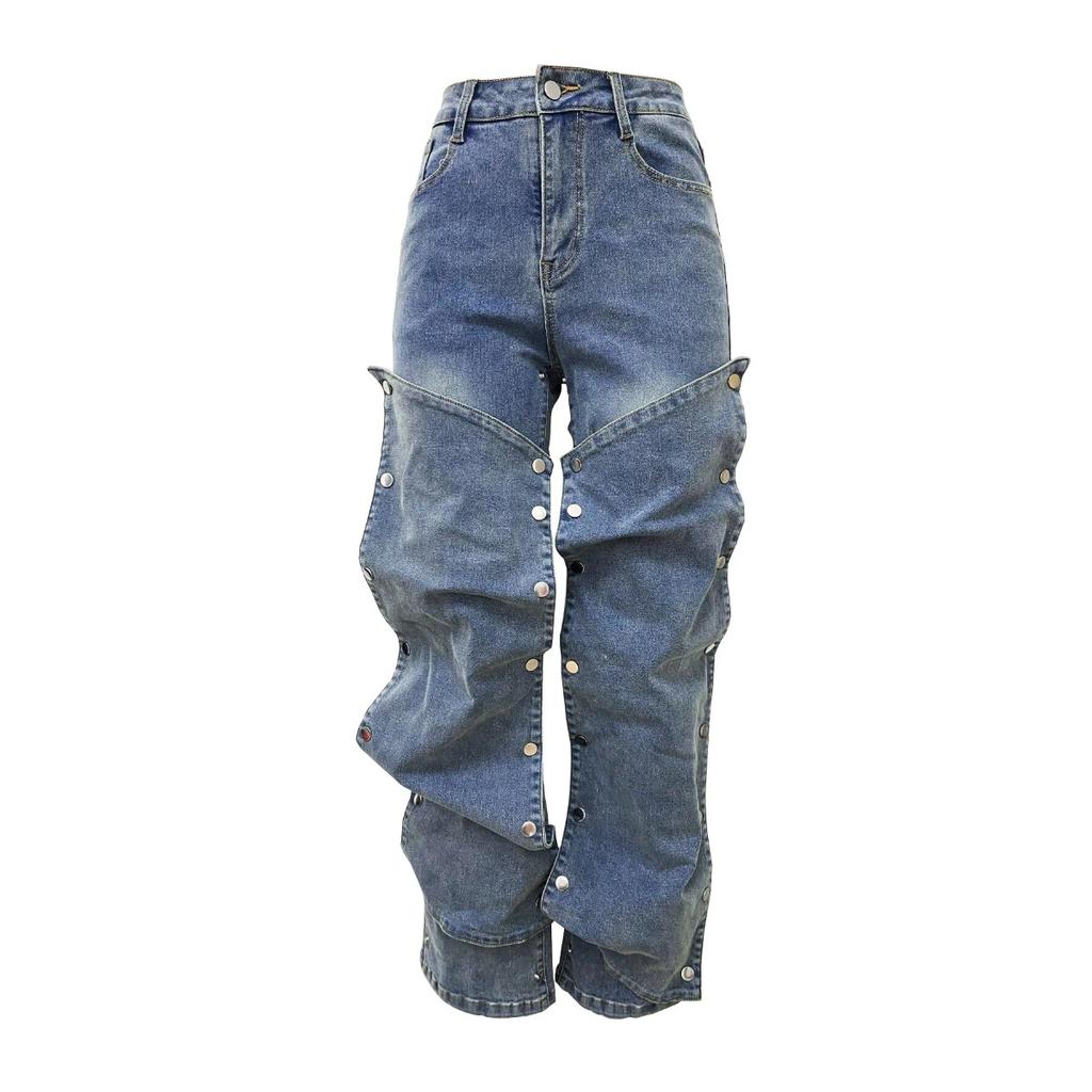 STREETRICH Fashion Detachable Buckle Irregular Jeans For Women High Waist Denim Pants Female Trendy