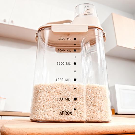 Reis-Aufbewahrungsbehälter Luftdichter Müsli-Spender mit ausgießbarem Ausguss und Messbecher-Deckel Kunststoff Vorratskammer Küchen-Organisation Behälter für Trockennahrung Mehl