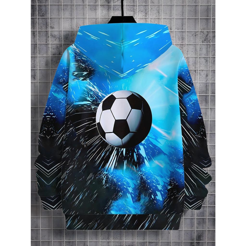 3D Digital Printed Trendy Football Pattern Hoodie, Fashionable Casual Children's Clothing, Suitable for Boys To Go Out, Perfect Gift