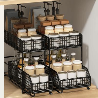 Stable Frame Pull Out Storage Rack Iron Under Sink Organizer Sliding Cabinet Basket  for Kitchen