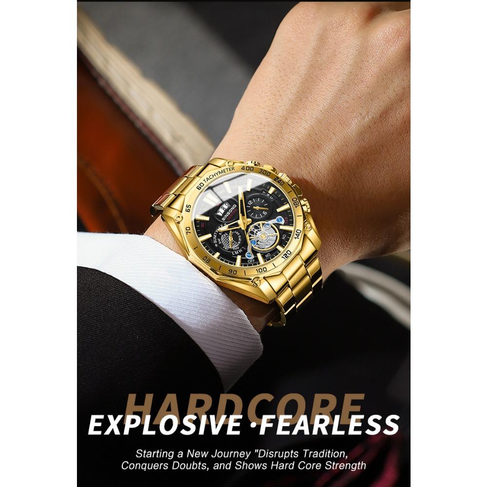 BINBOND High End Brand Men's Watch Original Stainless Steel Luminous Waterproof Watch Luxury Business Date Quartz Men Watches
