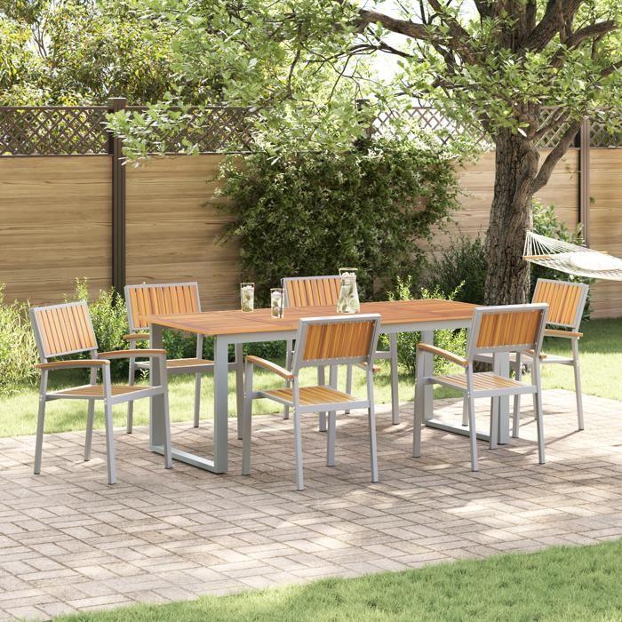 VidaXL Ensemble de salle à manger de jardin 7 pièces Gris Acier et Bois Acacia Massif 3284357
