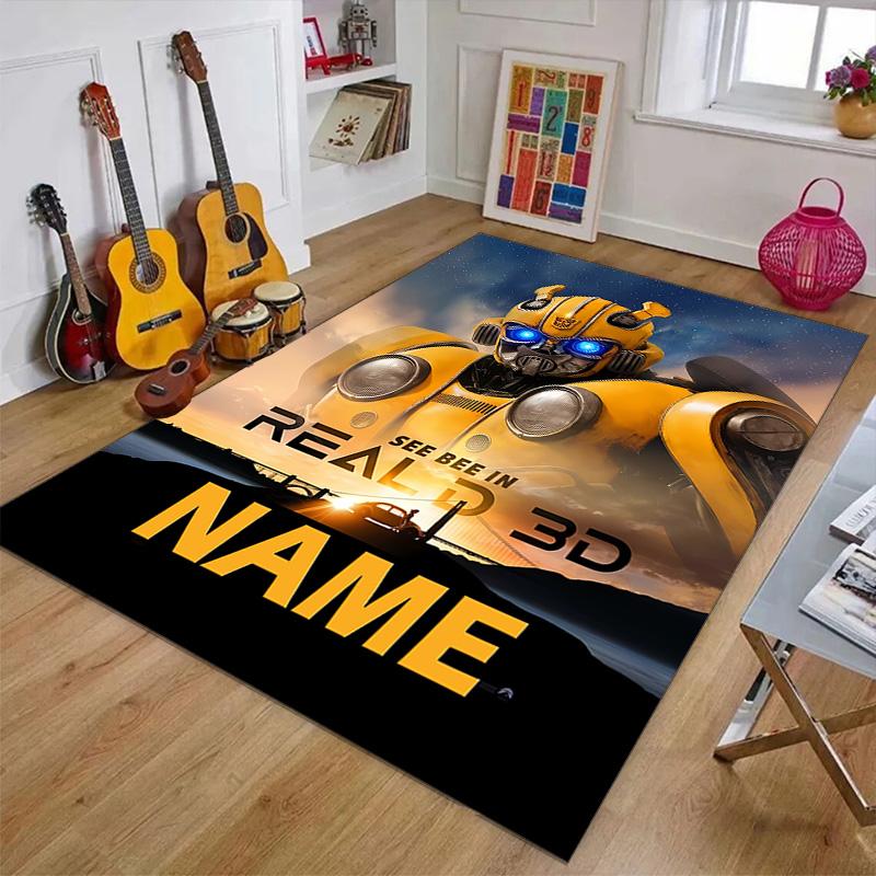 Custom Bumblebee Mat Personalized Name, Polyester Washable Indoor Entryway Rug, Gift for Christmas, Easter, Thanksgiving Day