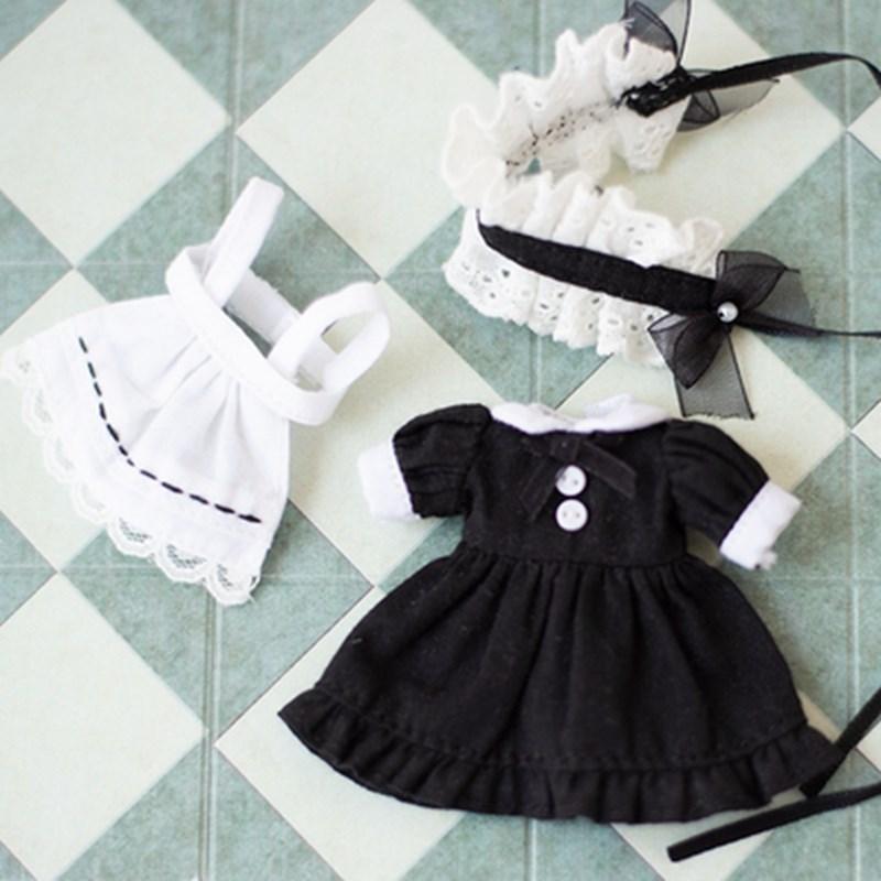 Ob11 Doll Clothes Vintage Maid Outfit Dress Scarf Headwear Set for Obitsu11, GSC, Molly, YMY,1/12 Doll Clothes Doll Accessories