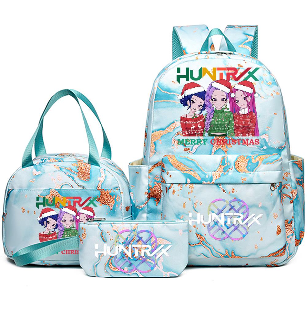 3Pcs/set Christmas Kpop Printed Backpack with Handbag Pencil Case for Teenager Student Girl Boy Bookbag Schoolbag Large Capacity Travel Bag Kid Gift