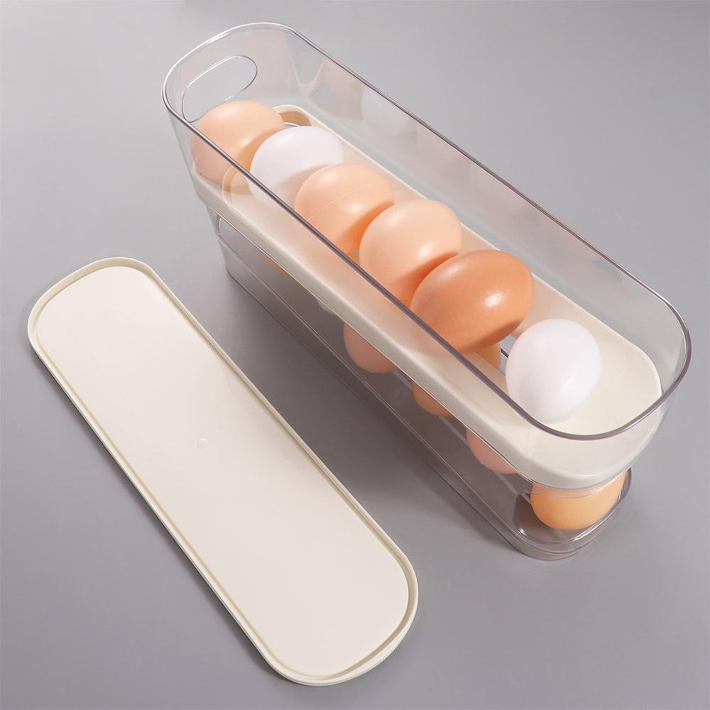 White Roll Off Egg Storage Rack Double-layer Egg Storage Box Rolling Egg Dispenser  for Household
