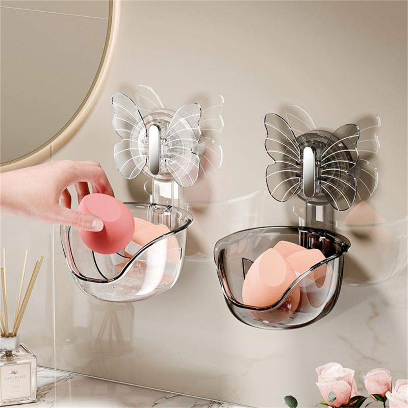 Clear Shower Basket Suction Cup Butterfly Wall Mount Storage Box Rack Bathroom Shower Shelves Strong Suction Organizers