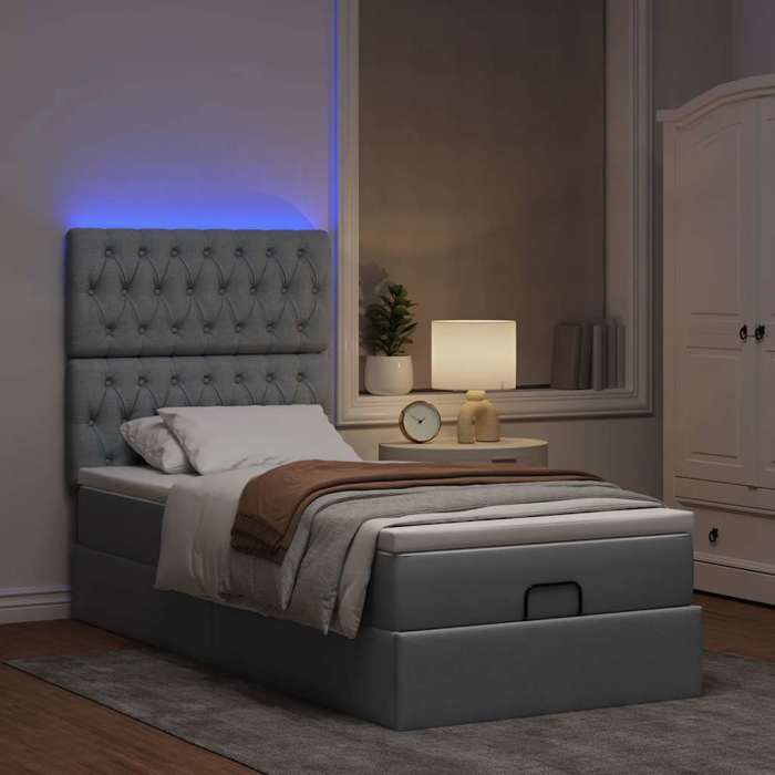 VidaXL Ottoman Bed Frame with Mattress Light Grey 80x200 Cm Fabric, Bed Frame, Upholstered Bed Frame, Bed Frame 3314044