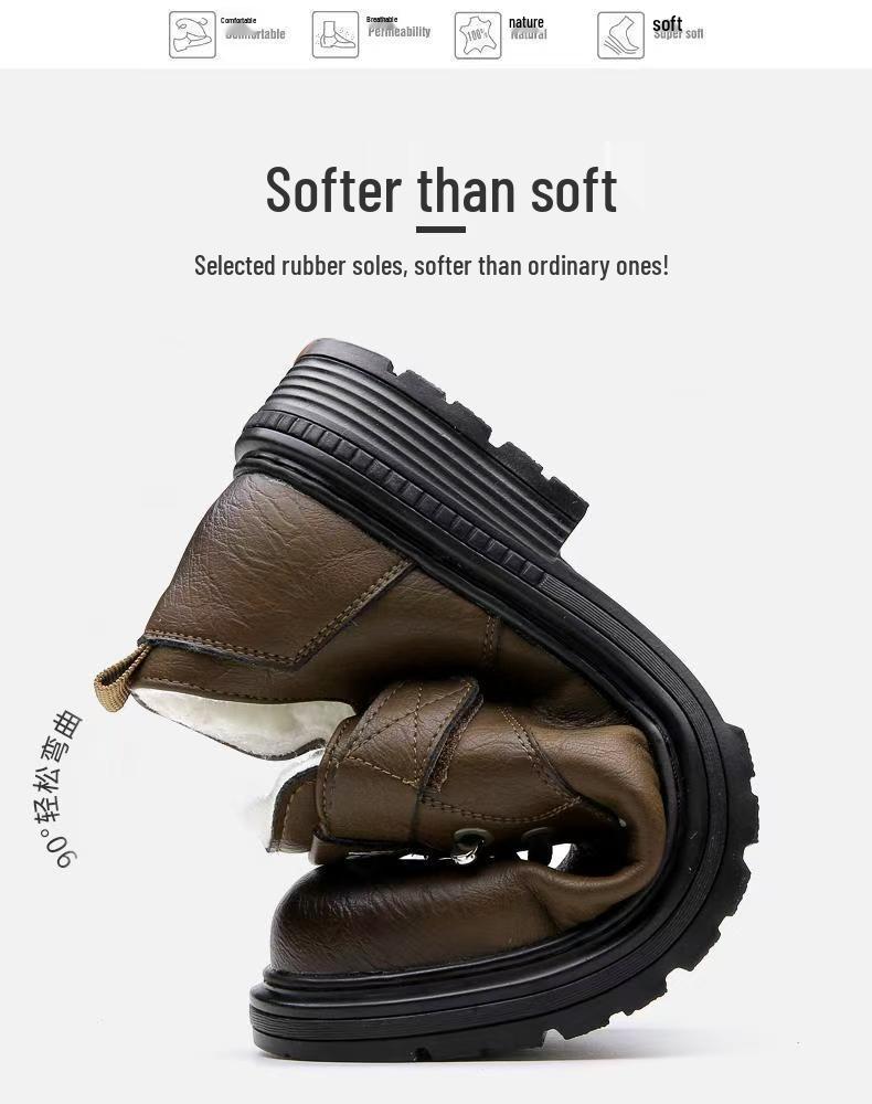 2024 Men's Winter Leather Shoes: Warm, Non-slip, Velcro, Thick Sole, Casual British Workwear Style