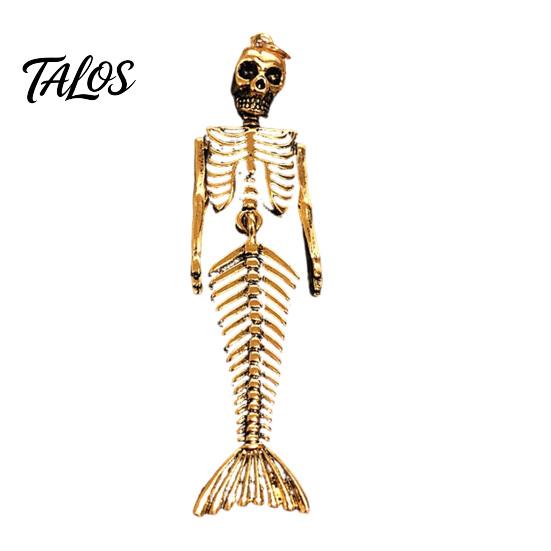 Edgy Dark Style Accessories Skull Mermaid Skeleton Pendant Necklace, Gothic Fantasy Jewelry Halloween Costume Gift for Women, Creative Spooky