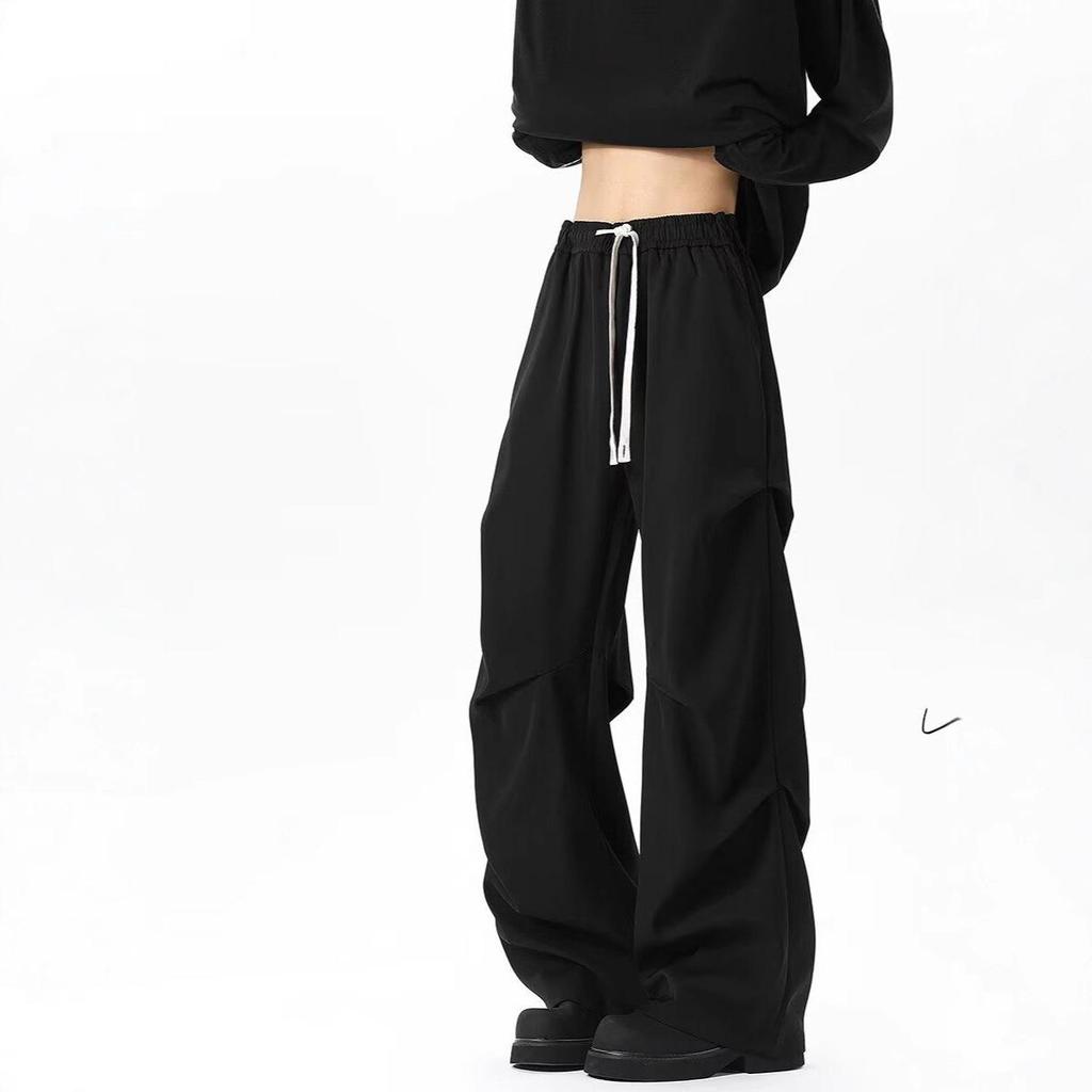 Black Pleated Casual Pants Men's Spring and Autumn High-end American Trousers Drape High Street Straight Loose Pants