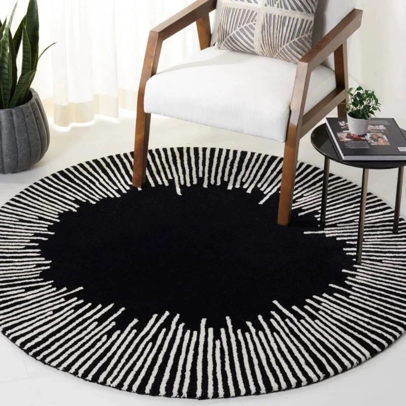 Minimalist Geometry Round Carpet Fluffy Soft Living Room Decor Light Luxury Circle Rugs for Bedroom Large Area Round Study Mat
