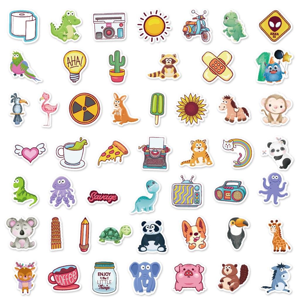 100 Cartoons, Fresh Animals, Flowers, Food, Mixed Stickers, Decorative Mobile Phone Tablet Waterproof