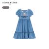Teenie Weenie Kids Girls' Square Neck Puff Sleeve Denim Dress