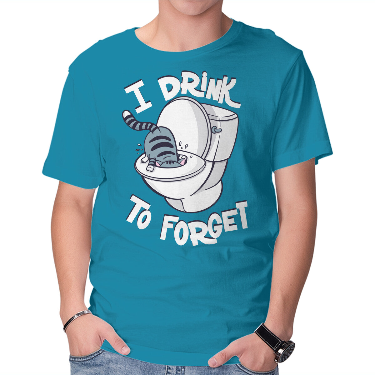 Unisex Crew Neck T-Shirt I Drink To Forget Graphic Short Sleeve Casual Tee XS
