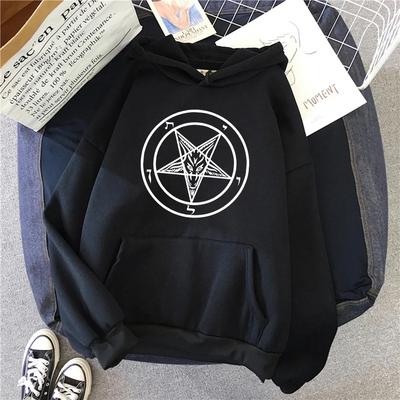 New Gothic Mysterious Five-pointed Star Satan Print Hoodie Men's Simple Casual Hoodie Street Loose Sweatshirt Fleece Sportsw