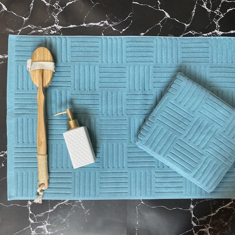 Inyahome Luxury Bath Mat Towels Cotton Absorbent Hotel Spa Shower Floor Towels Carpets Set for Bathroom Rug Pad 20 X 32 Inches