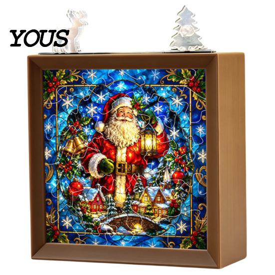 Innen-Haus-Dekoration DIY Weihnachten Acryl-Puzzle Nachtlicht, Holzrahmen Handmontiertes Puzzle Schreibtischlicht Lampe, Kreatives LED für Schlafzimmer