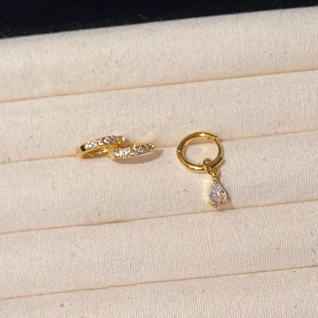 Asymmetric Teardrop Earrings Retro Simple Micro-set Zirconia Small Earring Two Wear Simple Personalized Exquisite Hundred with Fashion Accessory