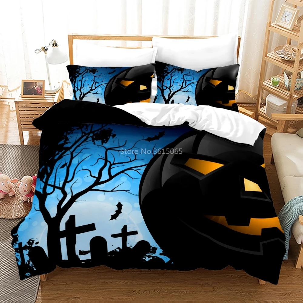 Beliebte Halloween Kürbislaterne Bedrucktes Bettbezug-Set Kissenbezüge Cartoon 3D Bettwäsche-Set Bettwäsche Einzelbett Doppelbett Queen-Size King-Size