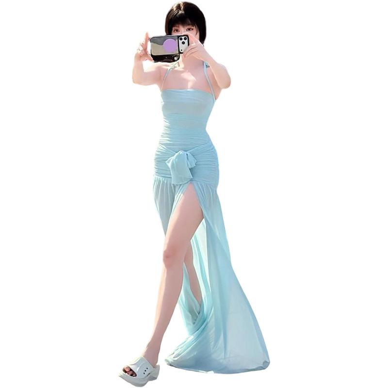 2026 European and American Style WISH Summer New Women's Clothing Solid Color Sexy Neck Collar Slim Dress Women