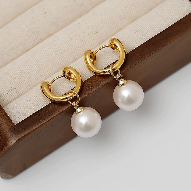 New Cute Pearl Studs Hoop Earrings For Women  Color Eardrop Minimalist Tiny Huggies Hoops Wedding Fashion Jewelry