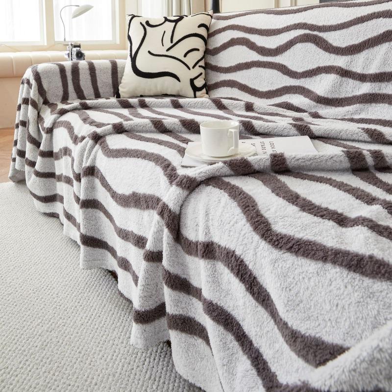 Plush Wave Patterned Sofa Cover Winter New Minimalist Style Double-sided Sofa Cover Blanket