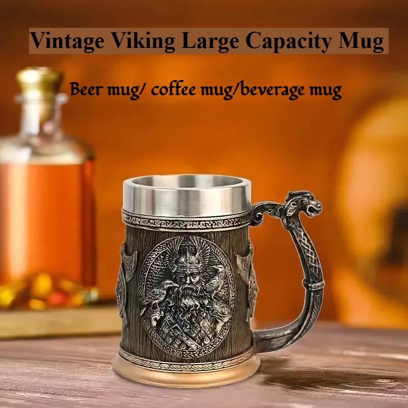 Vintage stainless steel Viking 3D medieval warrior mug, personalized beer and coffee cup, bar decoration and daily gatherings