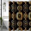 Baroque Greek Paper Roll Leaf River Curve Circle Gorgeous Shower Curtain, Bathroom Decorative Shower Curtain, Waterproof Shower