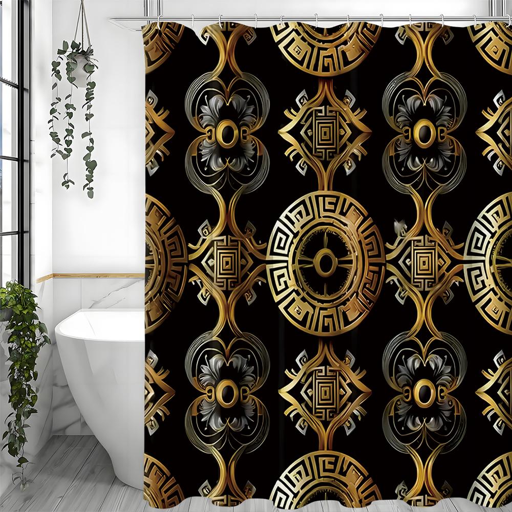 Baroque Greek Paper Roll Leaf River Curve Circle Gorgeous Shower Curtain, Bathroom Decorative Shower Curtain, Waterproof Shower