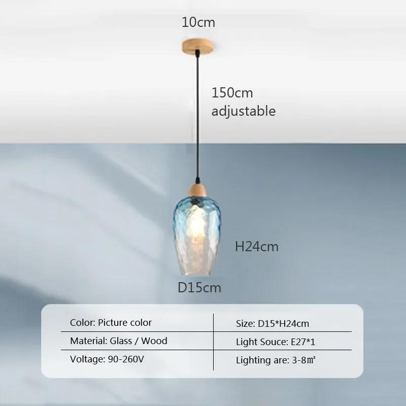 LED Nordic Glass Pendant Light Modern Wooden 1-3 Heads  Hanging Lamp Dining Room Living Room Bedroom Coffee Indoor Decor Fixture