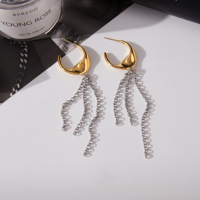 Light Luxury High-End Stainless Steel Mixed Color Chain Tassel Earrings Minimalist Titanium Steel Earrings  Jewelry Gifts