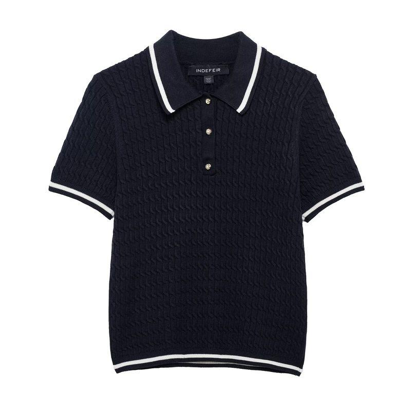 Kaslead New Arrival Women's Clothing Fashion Style Fashion Minimalist Eight-Strand Knitted Polo Shirt Collar Knitting 6771054