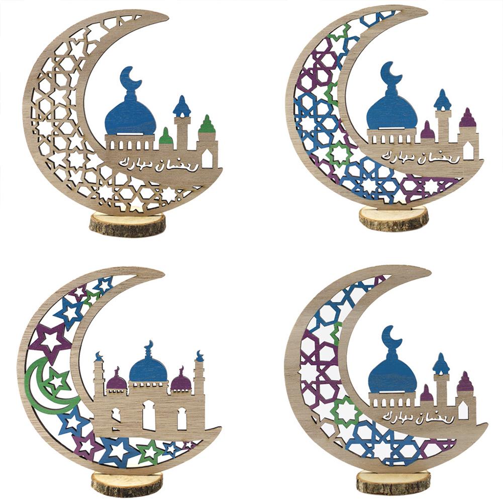 Moon Wooden Ornament Pendant Handicraft Ramadan Decorations Table Craft Ornaments For Home Islamic Muslim Party Eid Decor