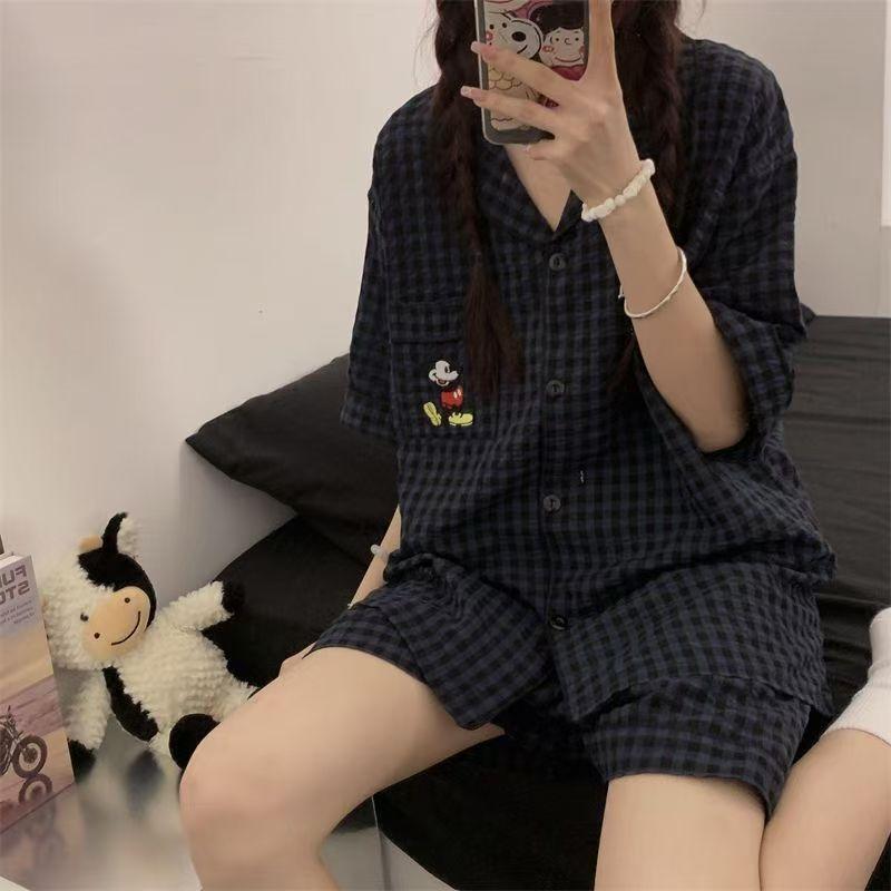 

Black Mickey pajamas women s summer short-sleeved shorts set, student dormitory can wear loungewear two-piece set S [recommended weight 35-40kg ]